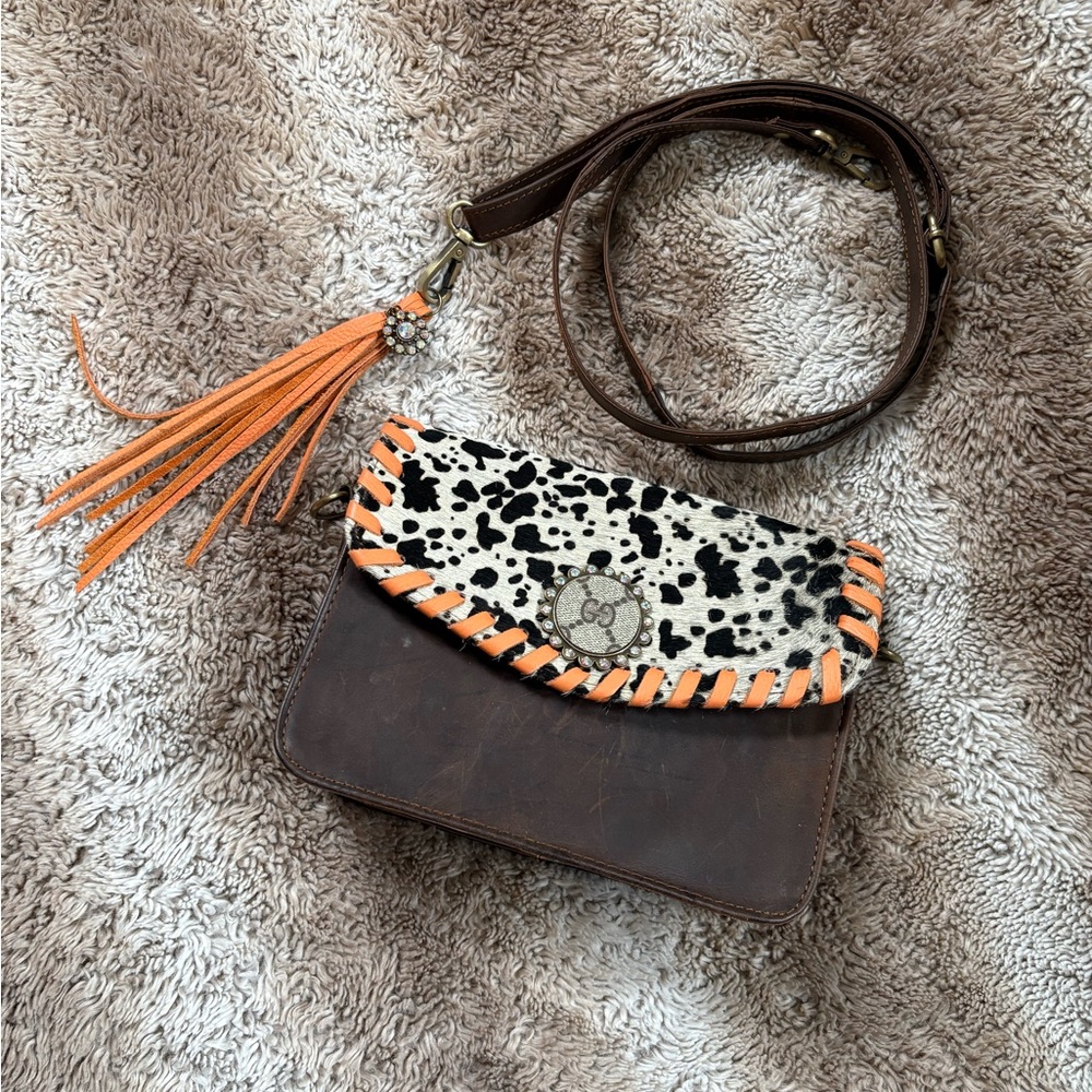 GUCCI piece upcycle all leather crossbody cow hide bag